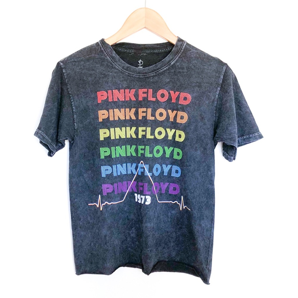 Pink Floyd Rainbow Acid Wash Grey Graphic Band T- Shirt Size Womens Small